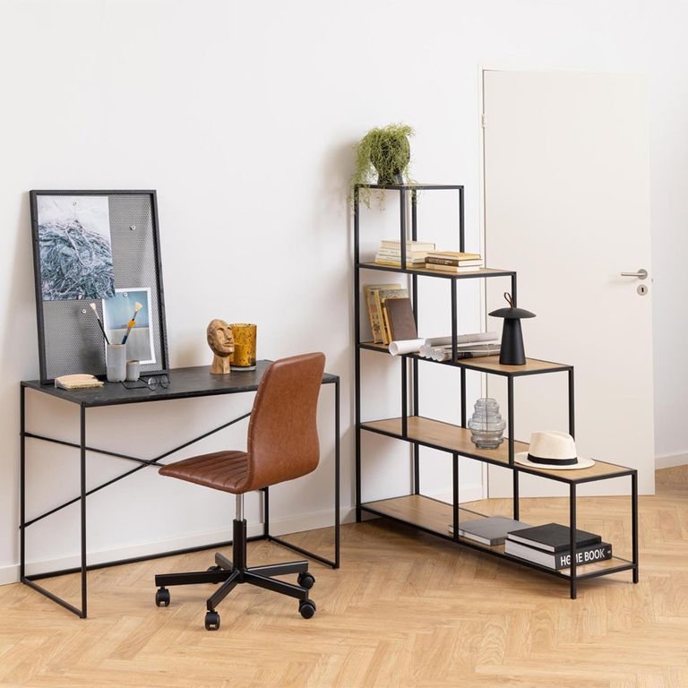 Seaford Shelving Unit - Large Open - Oak and Black Metal