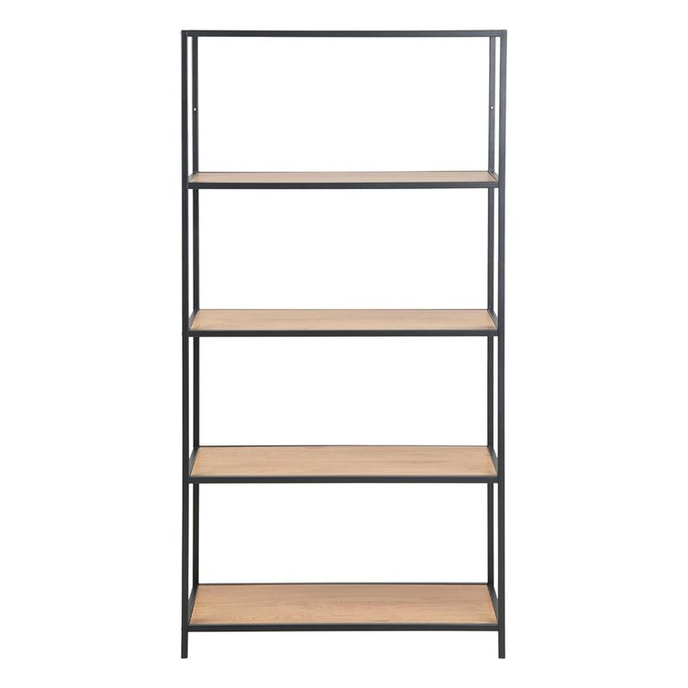 Seaford Shelving Unit - Low Open - Oak and Black Metal