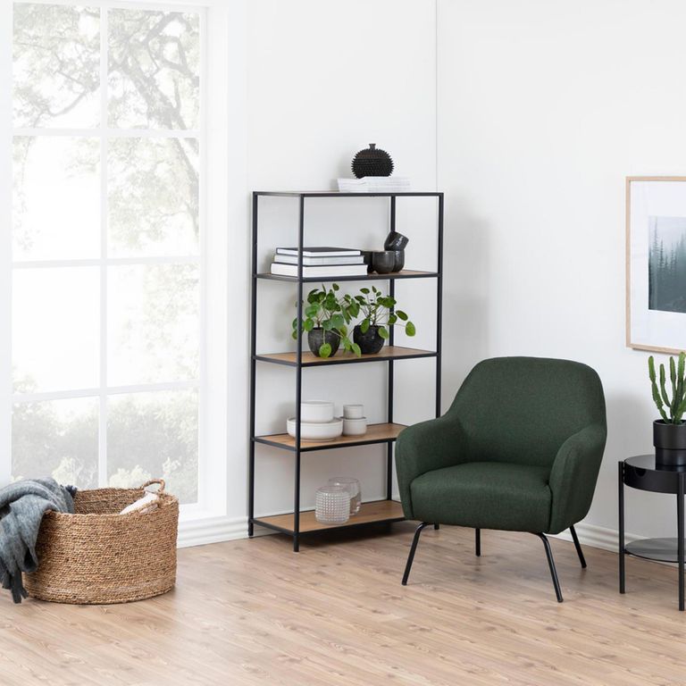 Seaford Shelving Unit - Low Open - Oak and Black Metal