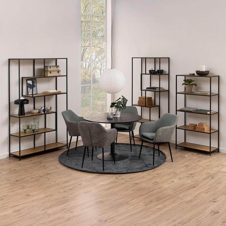 Seaford Shelving Unit - Low Open - Oak and Black Metal