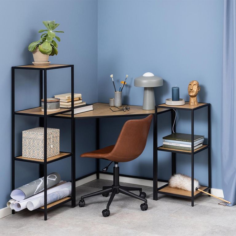Seaford Shelving Unit - Narrow Open - Black Melamine and Metal