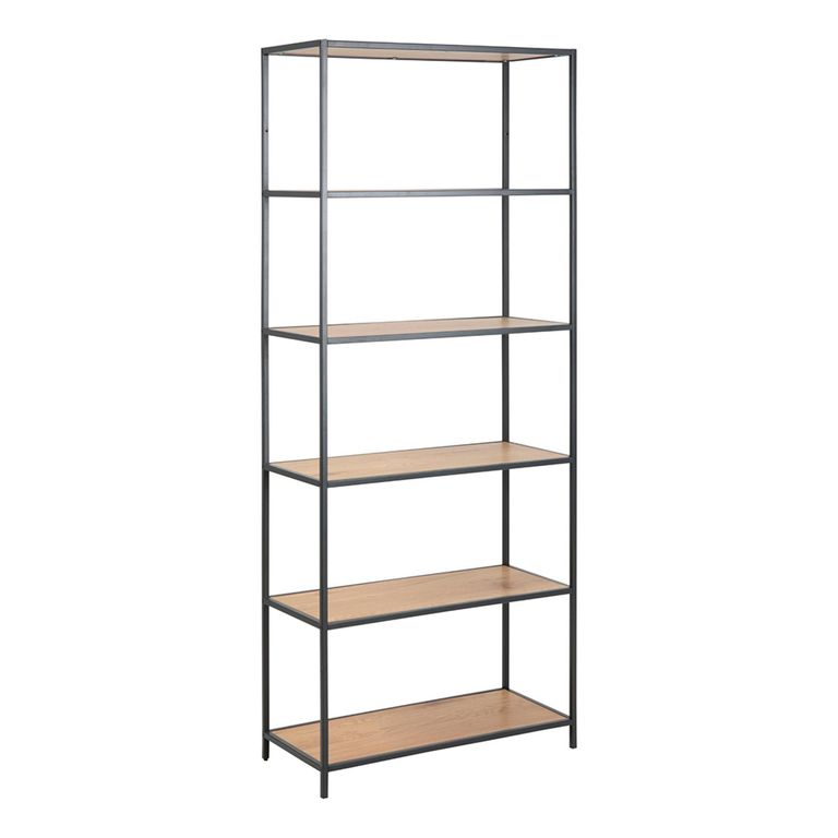 Seaford Bookcase - Open - Oak and Black Metal