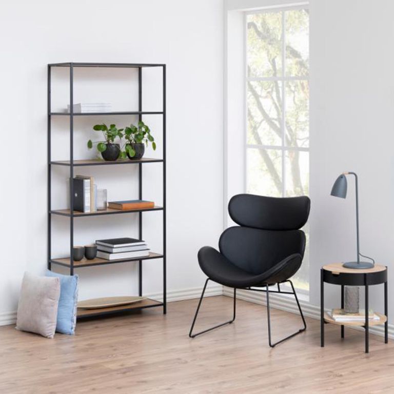 Seaford Bookcase - Open - Oak and Black Metal