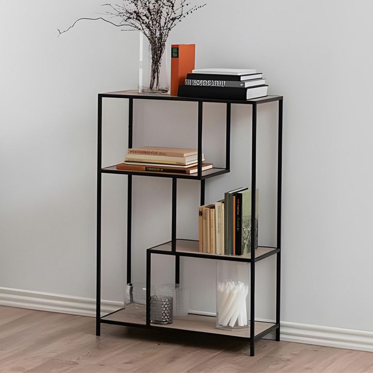 Seaford Bookshelf - Open - Oak and Black Metal