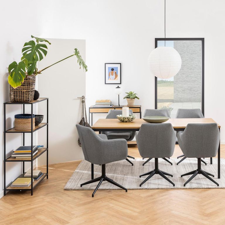 Seaford Shelving Unit - Short Open - Oak and Black Metal