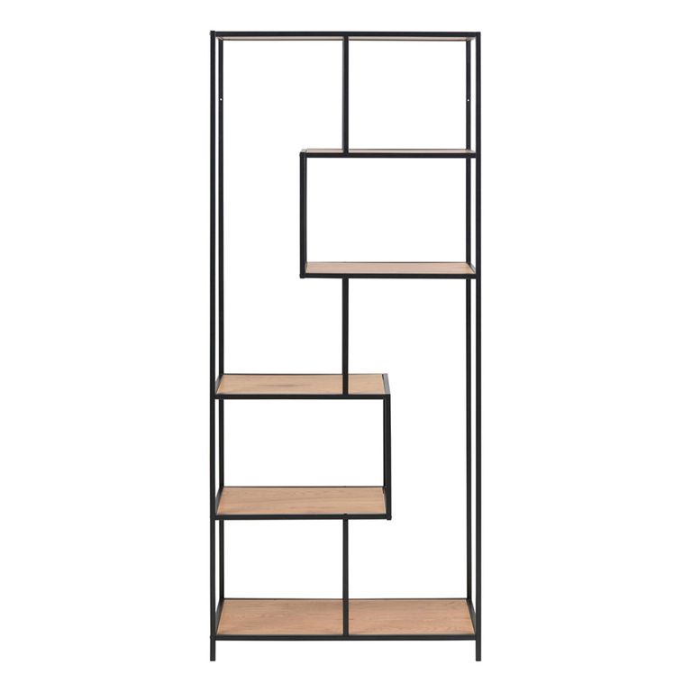 Seaford Tall Bookshelf - Oak and Black Metal
