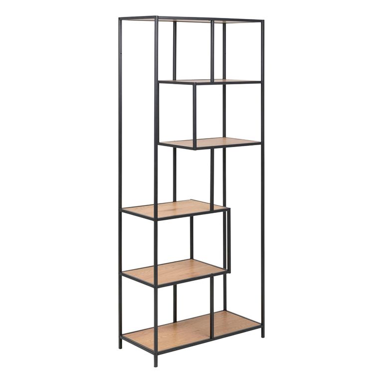 Seaford Tall Bookshelf - Oak and Black Metal