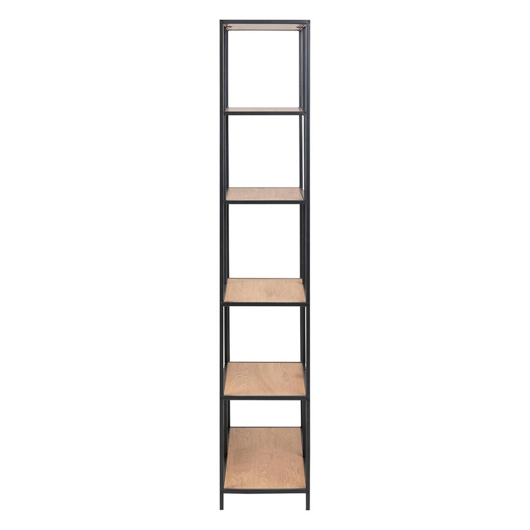 Seaford Tall Bookshelf - Oak and Black Metal