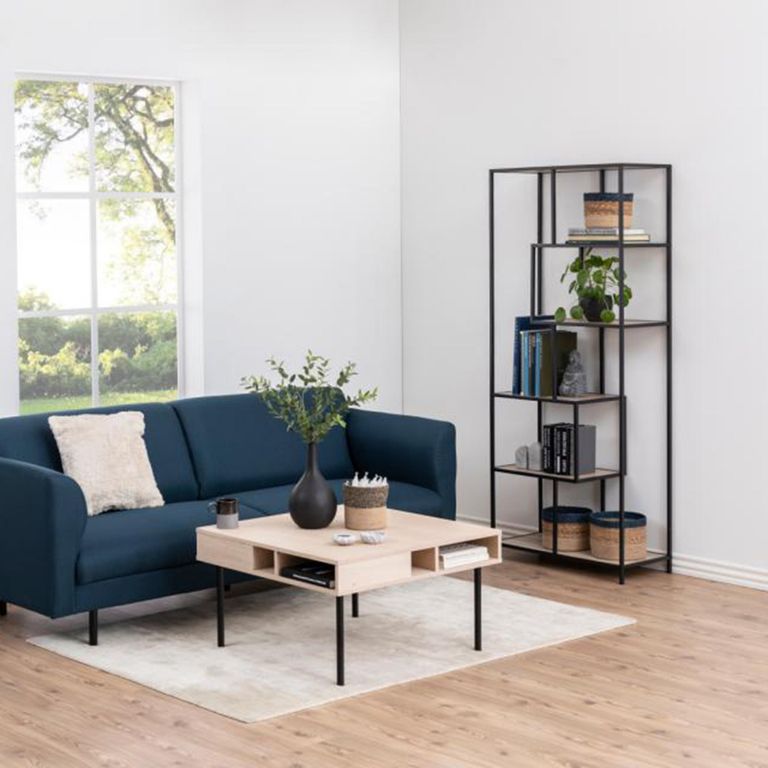 Seaford Tall Bookshelf - Oak and Black Metal