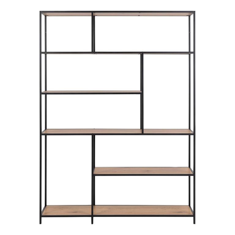 Seaford Shelving Unit - Wide Open - Oak and Black Metal