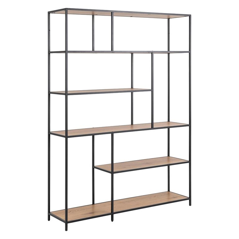 Seaford Shelving Unit - Wide Open - Oak and Black Metal