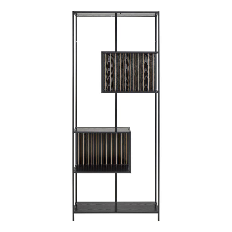 Seaford Shelving Unit - Tall - Slatted - Black Melamine and Metal