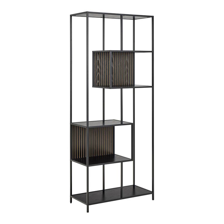 Seaford Shelving Unit - Tall - Slatted - Black Melamine and Metal