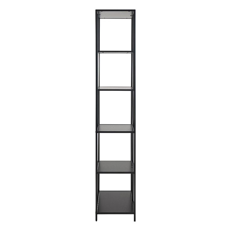 Seaford Shelving Unit - Tall - Slatted - Black Melamine and Metal