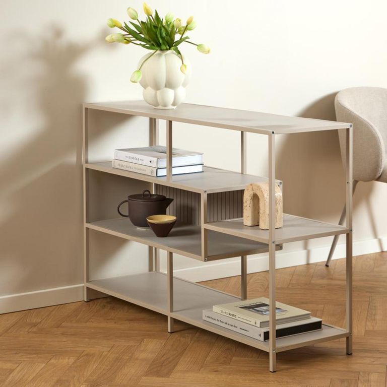 Seaford Shelving Unit - Low - Slatted - Grey Melamine and Metal