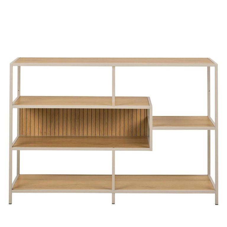 Seaford Shelving Unit - Low - Slatted - Oak and Grey Metal