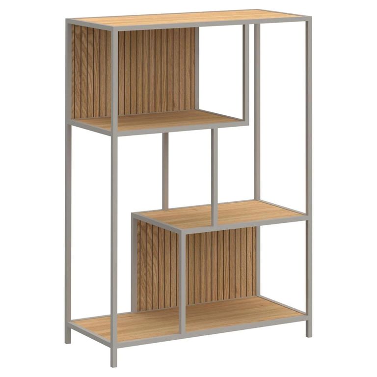 Seaford Shelving Unit - Low - Slatted - Oak and Grey Metal