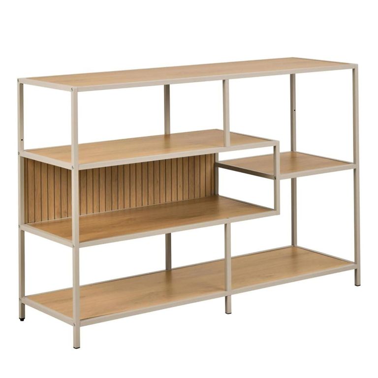 Seaford Shelving Unit - Slatted - Oak and Grey Metal