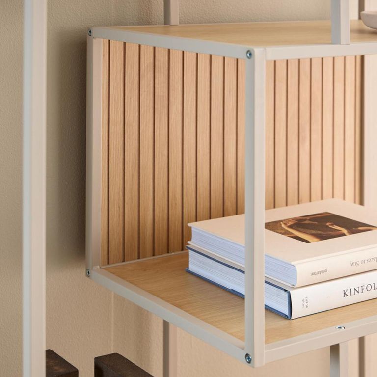 Seaford Shelving Unit - Tall - Slatted - Oak and Grey Metal