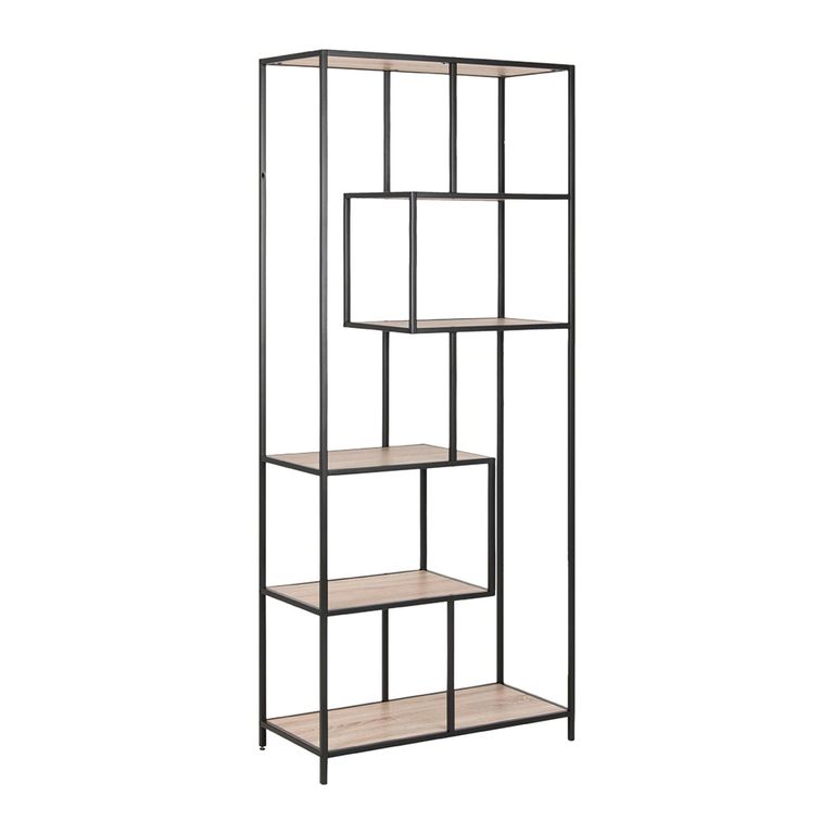 Seaford Bookshelf - Tall Open - Sonoma Oak and Black Metal