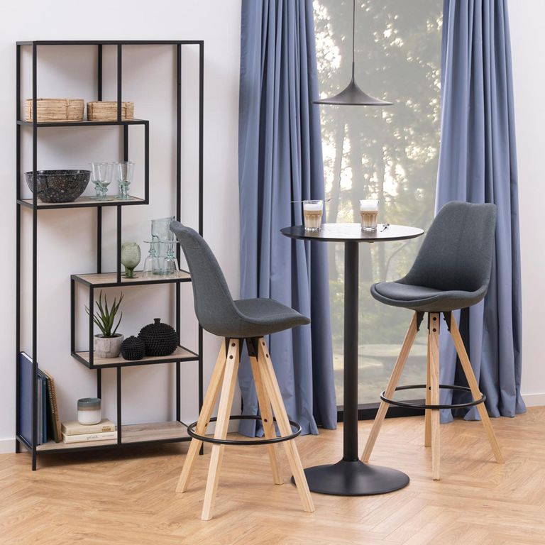 Seaford Bookshelf - Tall Open - Sonoma Oak and Black Metal