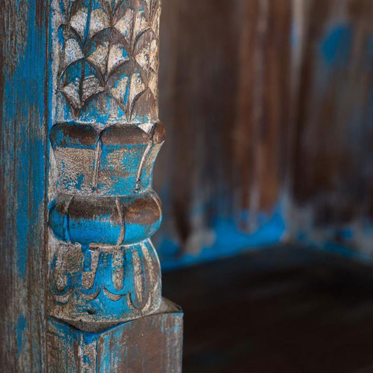 Sondrio Shelving Unit - Antique Blue - Carved Mango Wood - Large