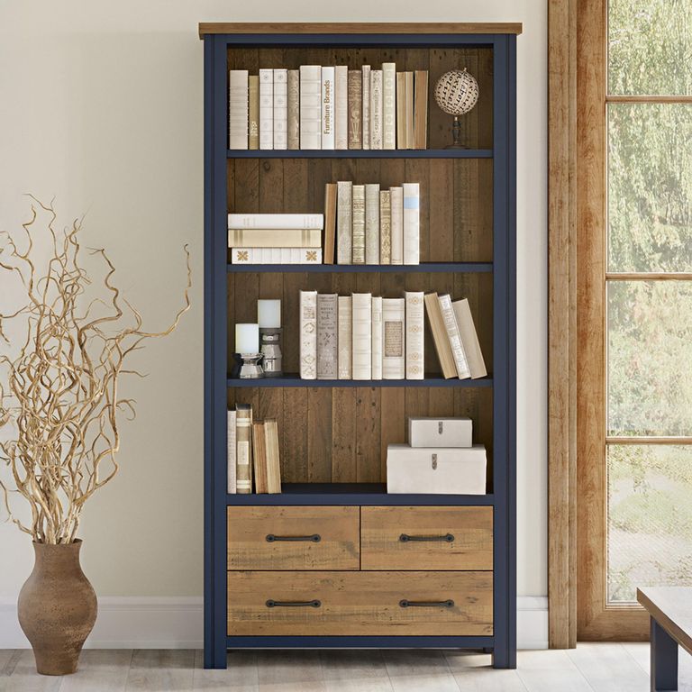 Splash Blue Open Bookcase - Large - 3 Drawer