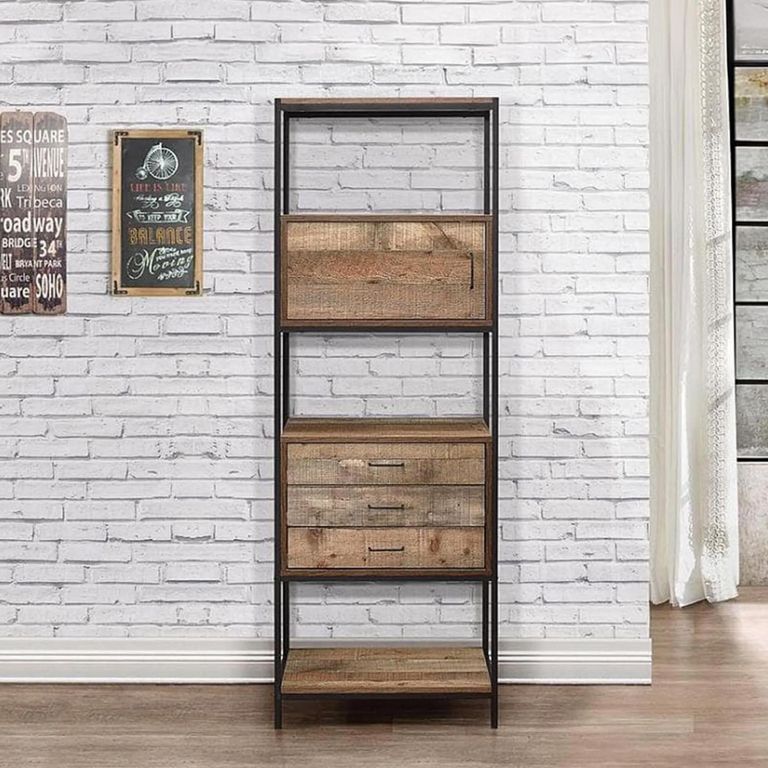 Urban Industrial Style Shelving Unit - with Storage - Rustic Wood