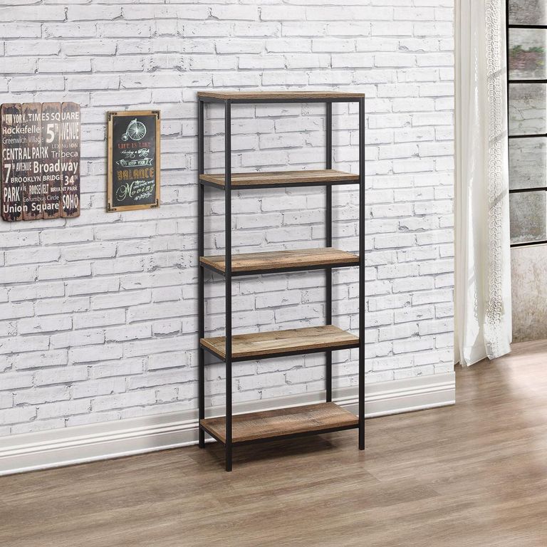 Urban Industrial Style Tall Bookcase - Rustic Wood