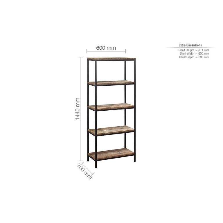 Urban Industrial Style Tall Bookcase - Rustic Wood