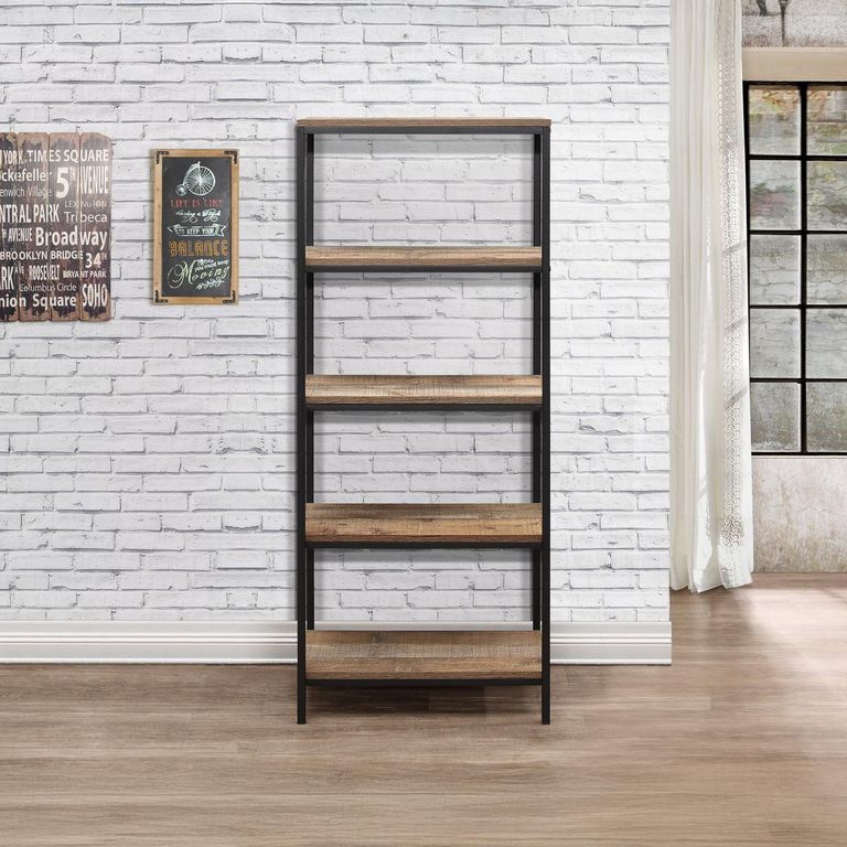 Urban Industrial Style Tall Bookcase - Rustic Wood