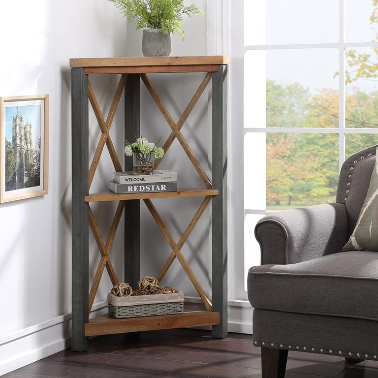 Urban Elegance Reclaimed Wood Corner Bookcase - Small