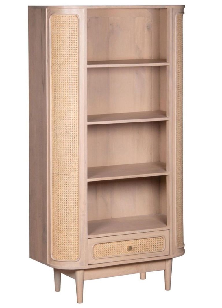 Vance Curved Natural Rattan and Mango Wood Bookcase