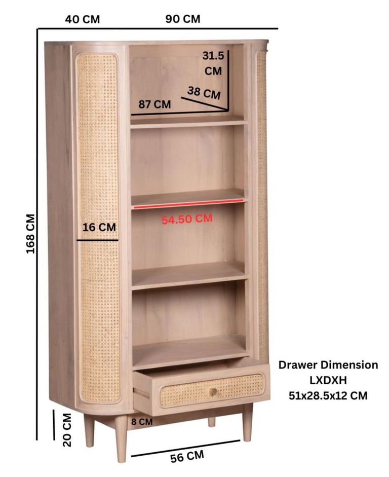 Vance Curved Natural Rattan and Mango Wood Bookcase