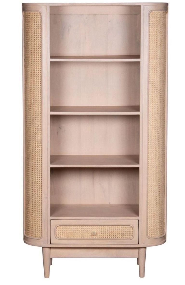 Vance Curved Natural Rattan and Mango Wood Bookcase