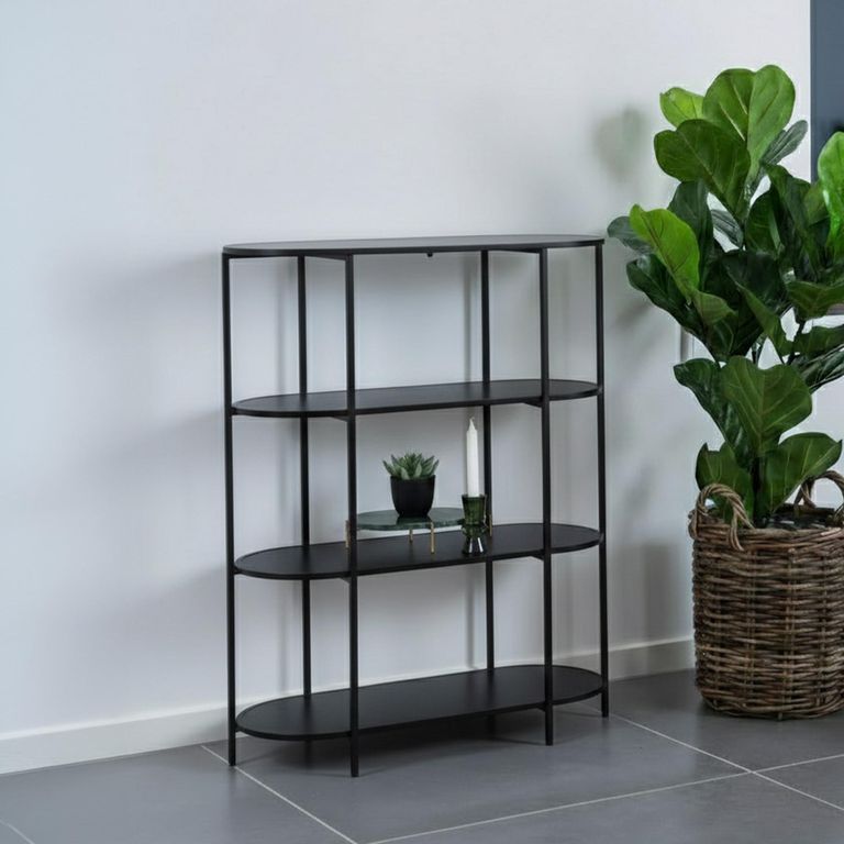 Vita Curved Open Shelving Unit - Black Melamine