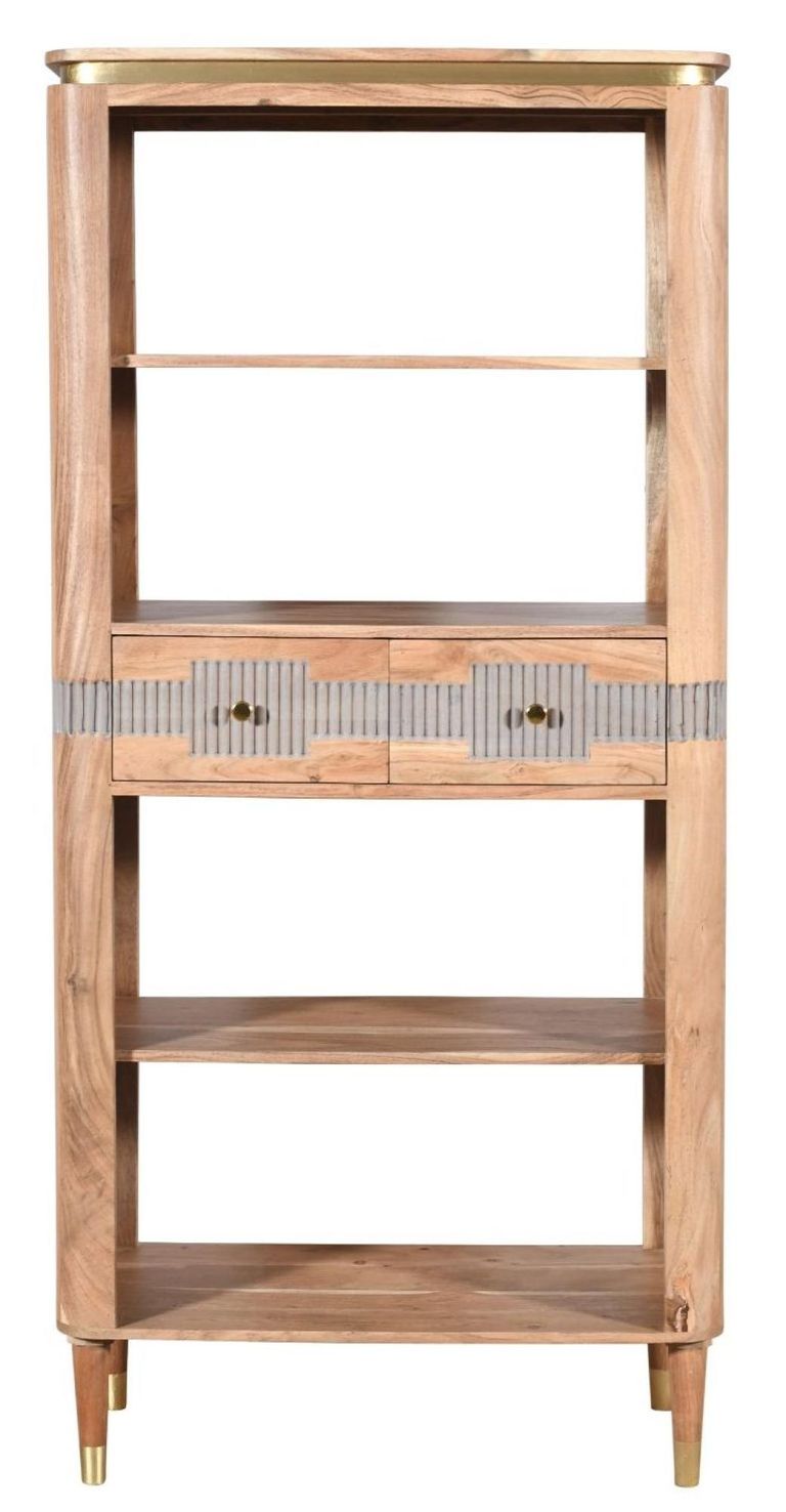 William Acacia Ribbed with Gold Trim Large Open Bookcase