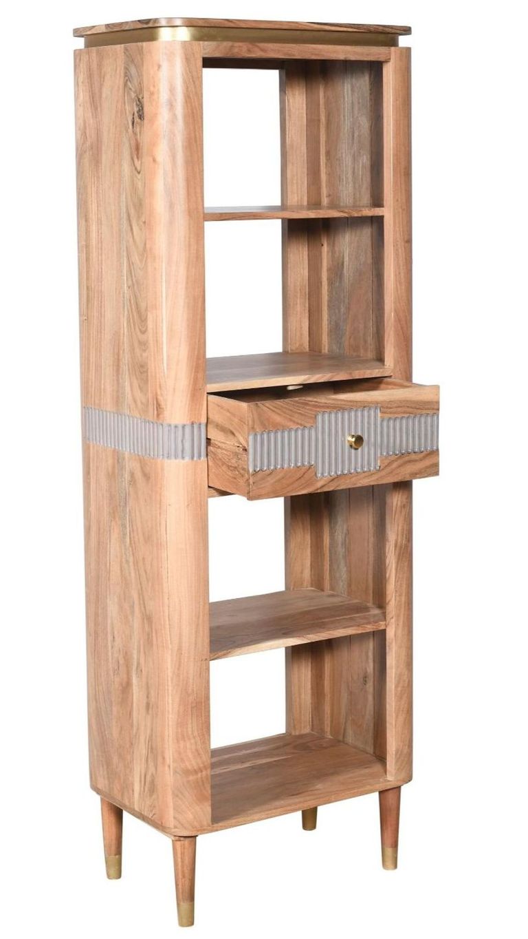 William Acacia Ribbed with Gold Trim Slim Open Bookcase