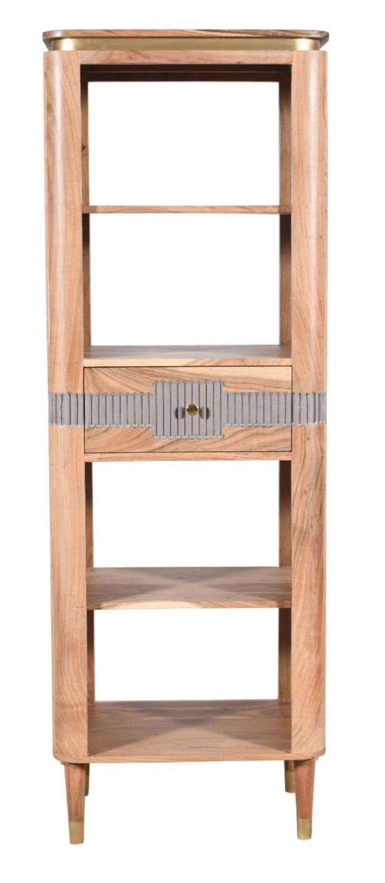 William Acacia Ribbed with Gold Trim Slim Open Bookcase