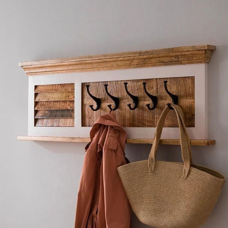 Alfie Coat Hook Hanger - Wall Mounted - White - Mango Wood
