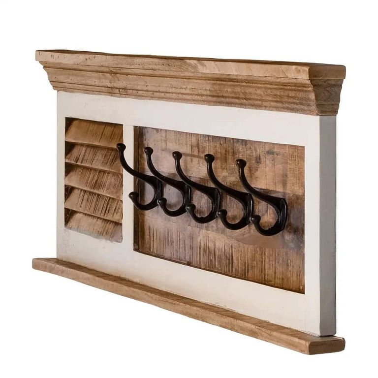Alfie Coat Hook Hanger - Wall Mounted - White - Mango Wood