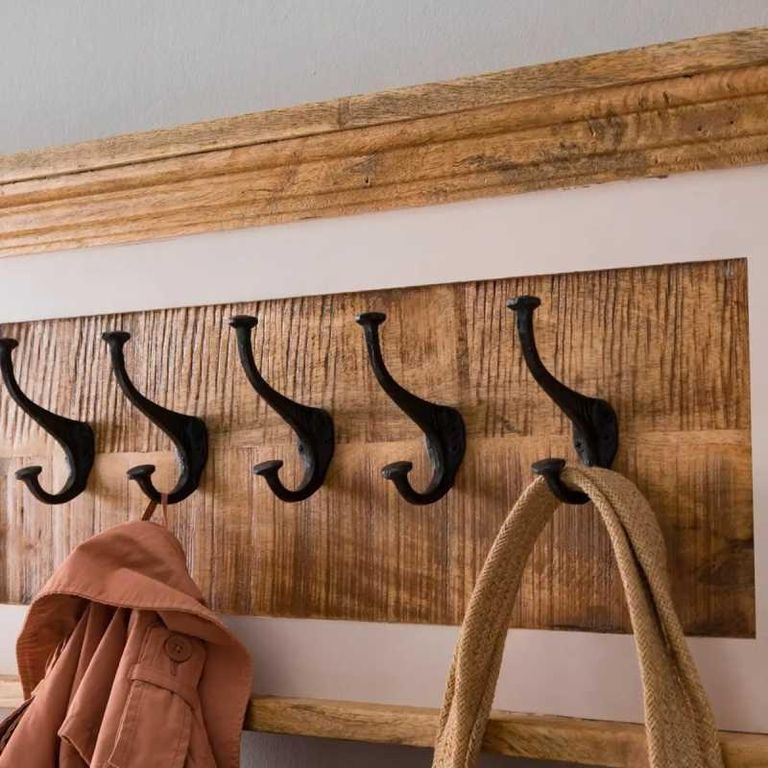 Coastal White and Wood Wall Coat Hook Hanger