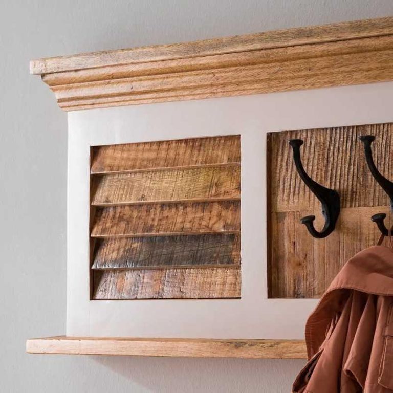 Coastal White and Wood Wall Coat Hook Hanger