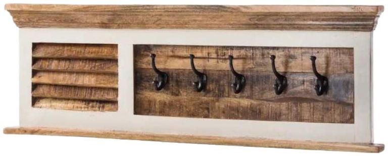 Coastal White and Wood Wall Coat Hook Hanger