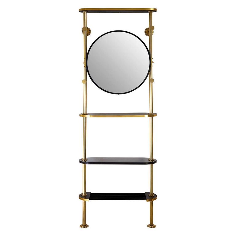 Hawkes Coat Rack - Antique Brass with Mirror