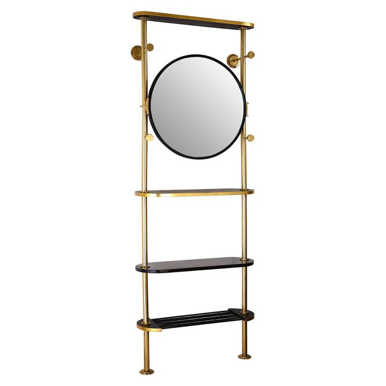 Hawkes Coat Rack - Antique Brass with Mirror