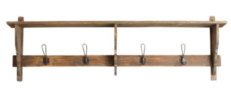 Caroni Natural Shelf with 4 Hooks Coat Rack