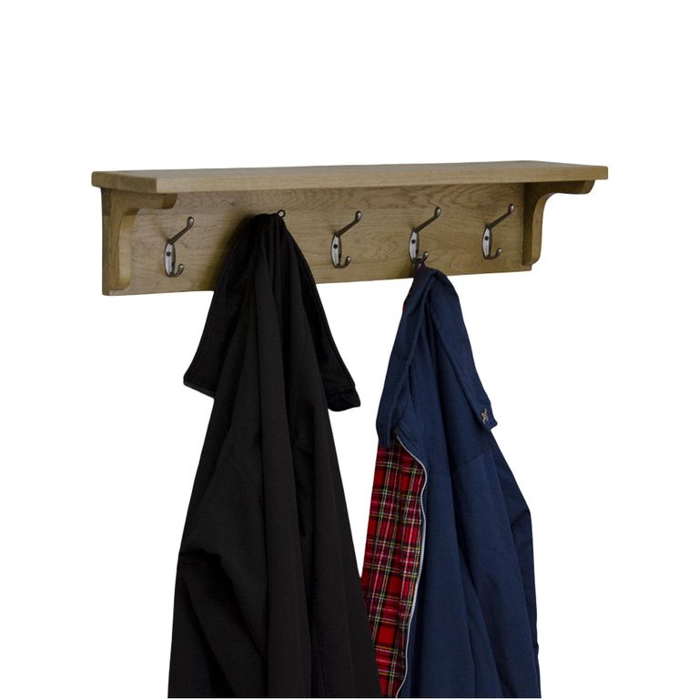 Rustic Oak Coat Rack Holder - Oak