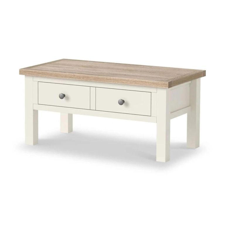 Modern Coffee Table - 2 Drawer - White Painted