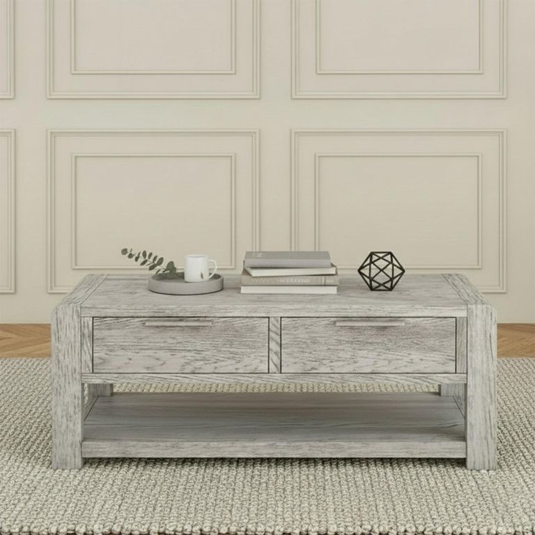 Amsterdam Coffee Table - 2 Drawer - Grey Washed Oak